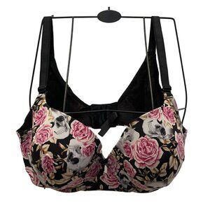 Torrid Black Roses & Skulls 360 Back Smoothing Lightly Lined T Shirt Bra 40DD